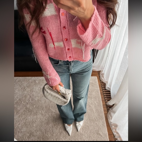 ZARA NEW WOMAN SS23 PINK JACQUARD KNIT CARDIGAN 1957/104 - Picture 5 of 11